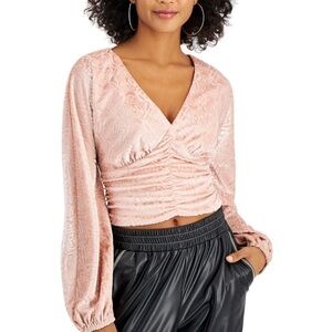 SELF esteem junior’s Pink velvet floral ruched top crop top, shirt XS, M, L, XL